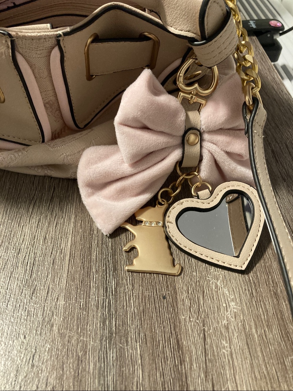 Juicy Couture Cream and Blush Pink Bow Accent Shoulder Bag